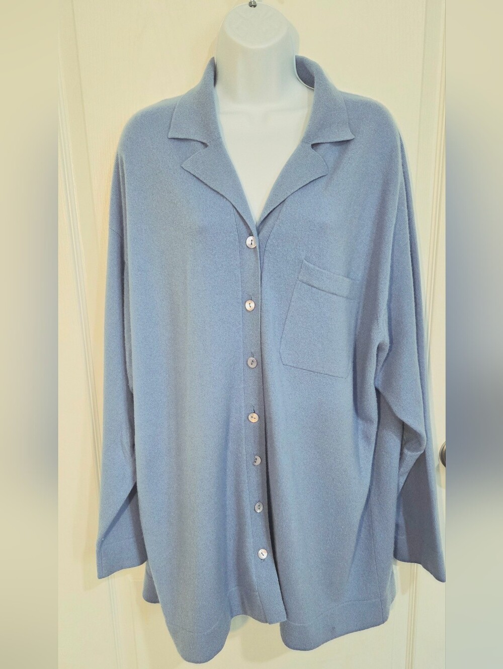 Light Periwinkle Blue Button-Up Cashmere Cardigan